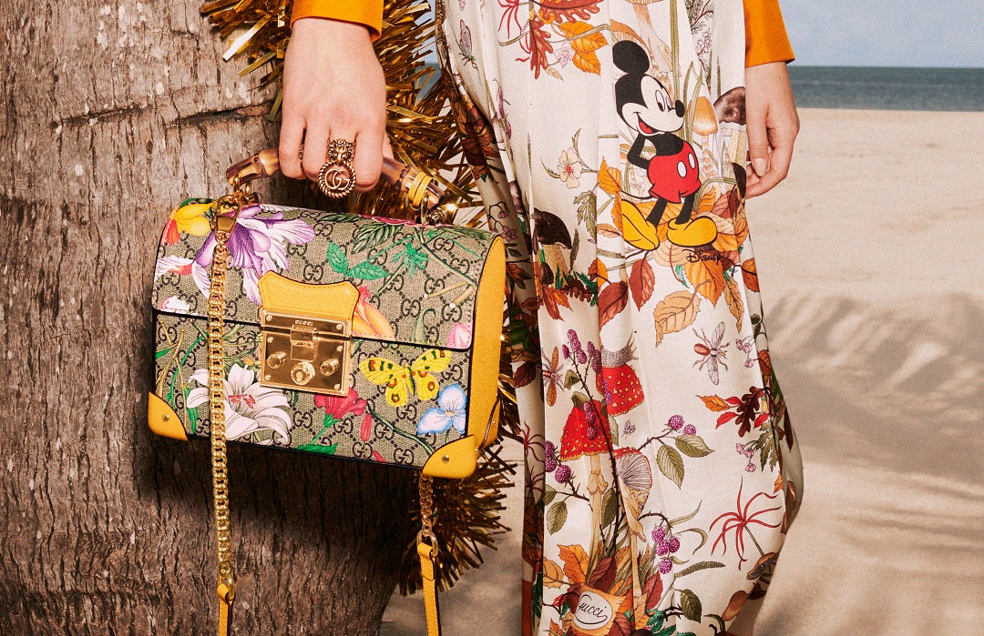 Gucci Flora Print Padlock Bamboo Bag